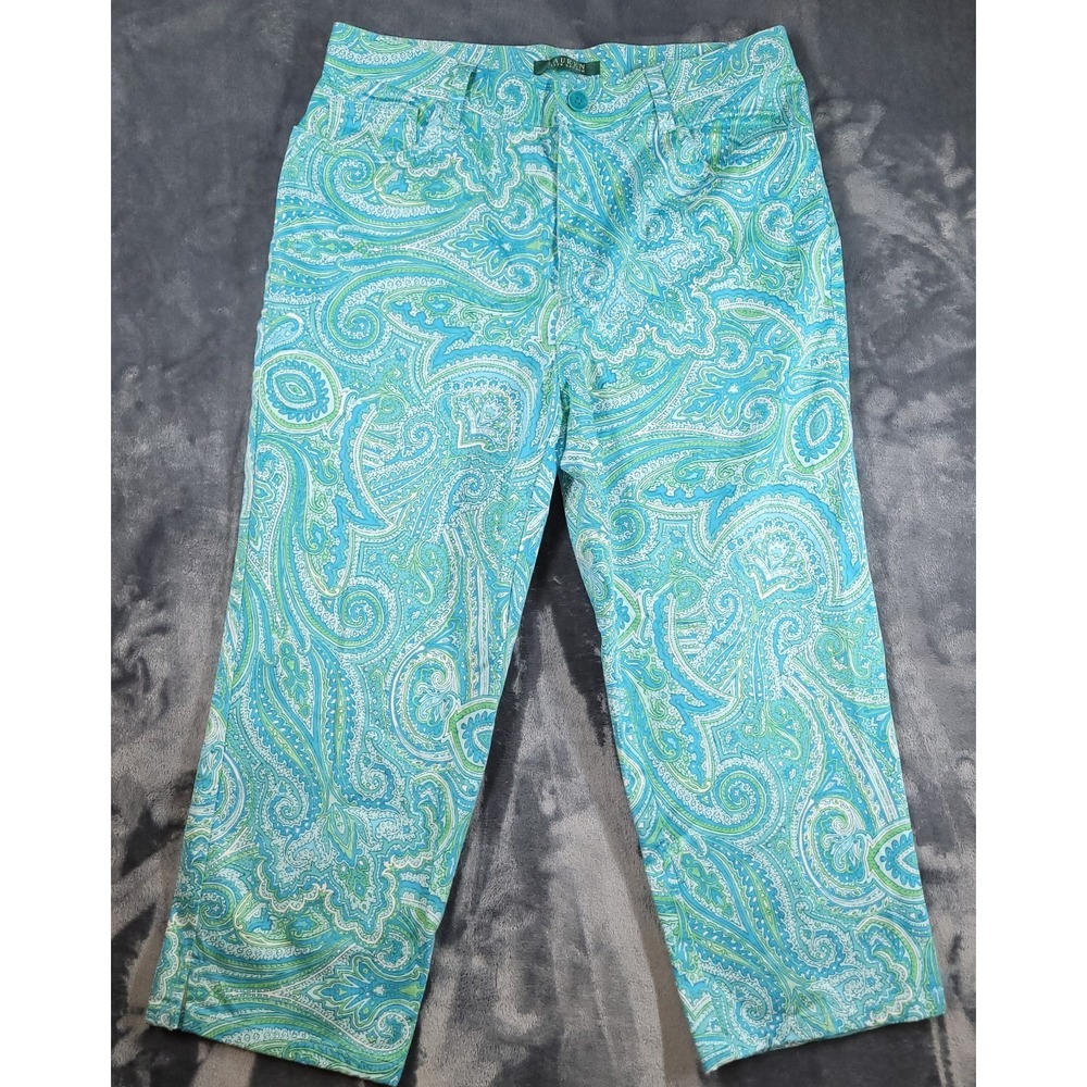 Lauren Ralph Lauren Jean Pants size 8 Paisley Green Blue Excellent Condition